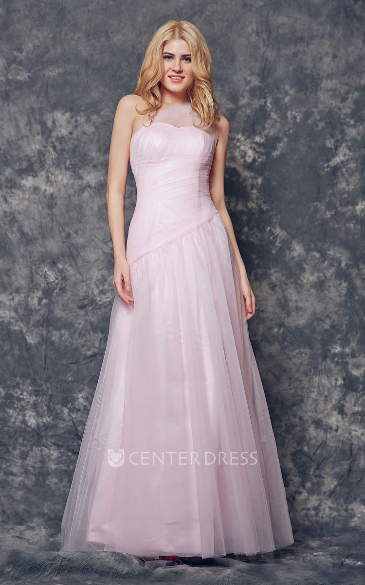 Noble One Shoulder A-line Long Tulle Dress With Pleats