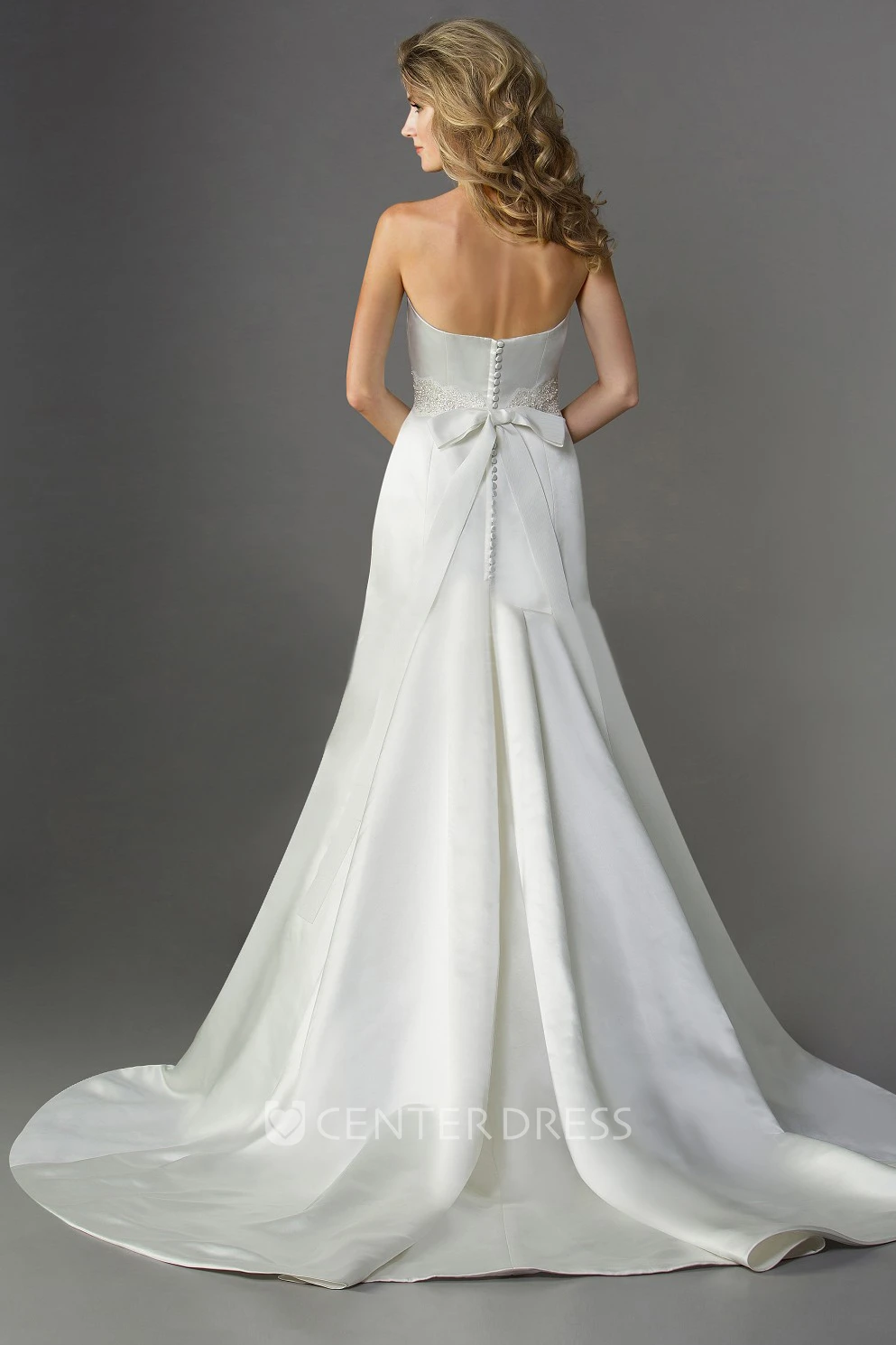 Strapless Satin Trumpet Gown With Beadings And Bow Tie