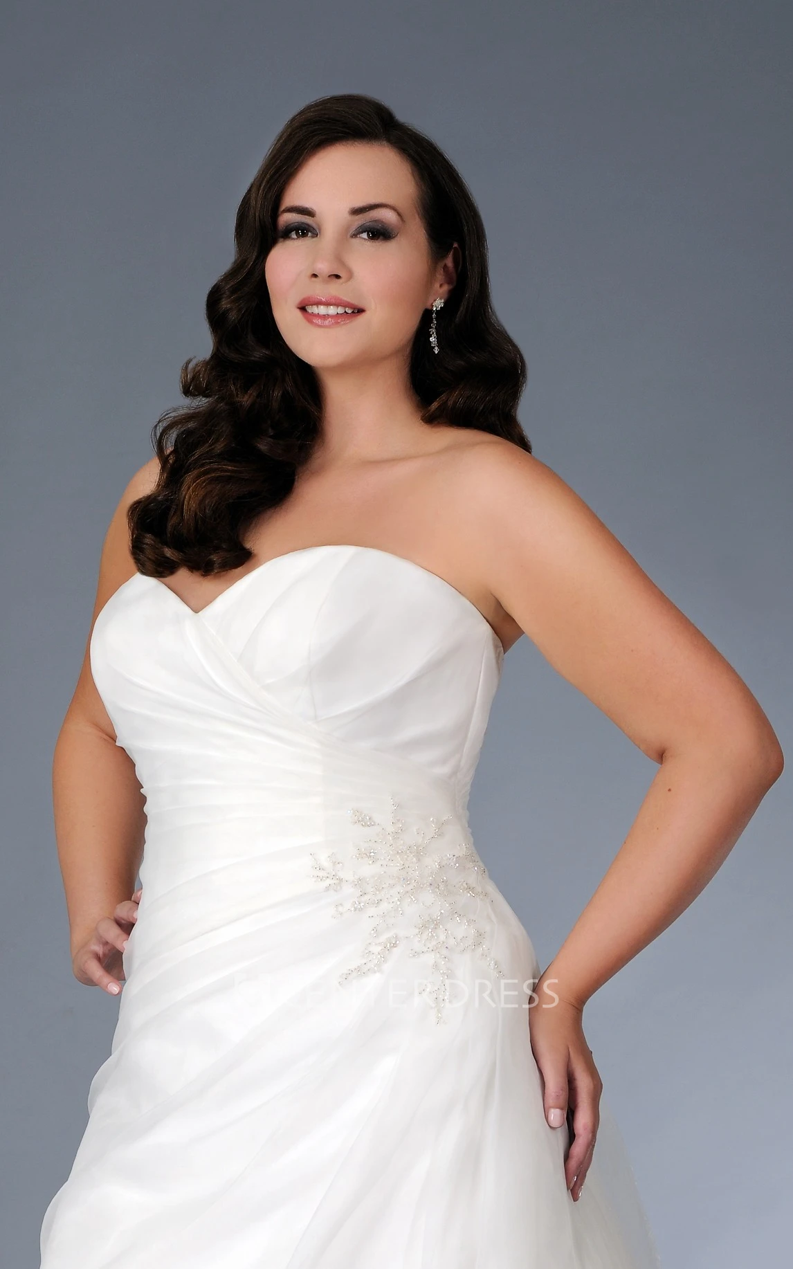 Sweetheart Ruched A-Line Dress With Beading And Brush Train