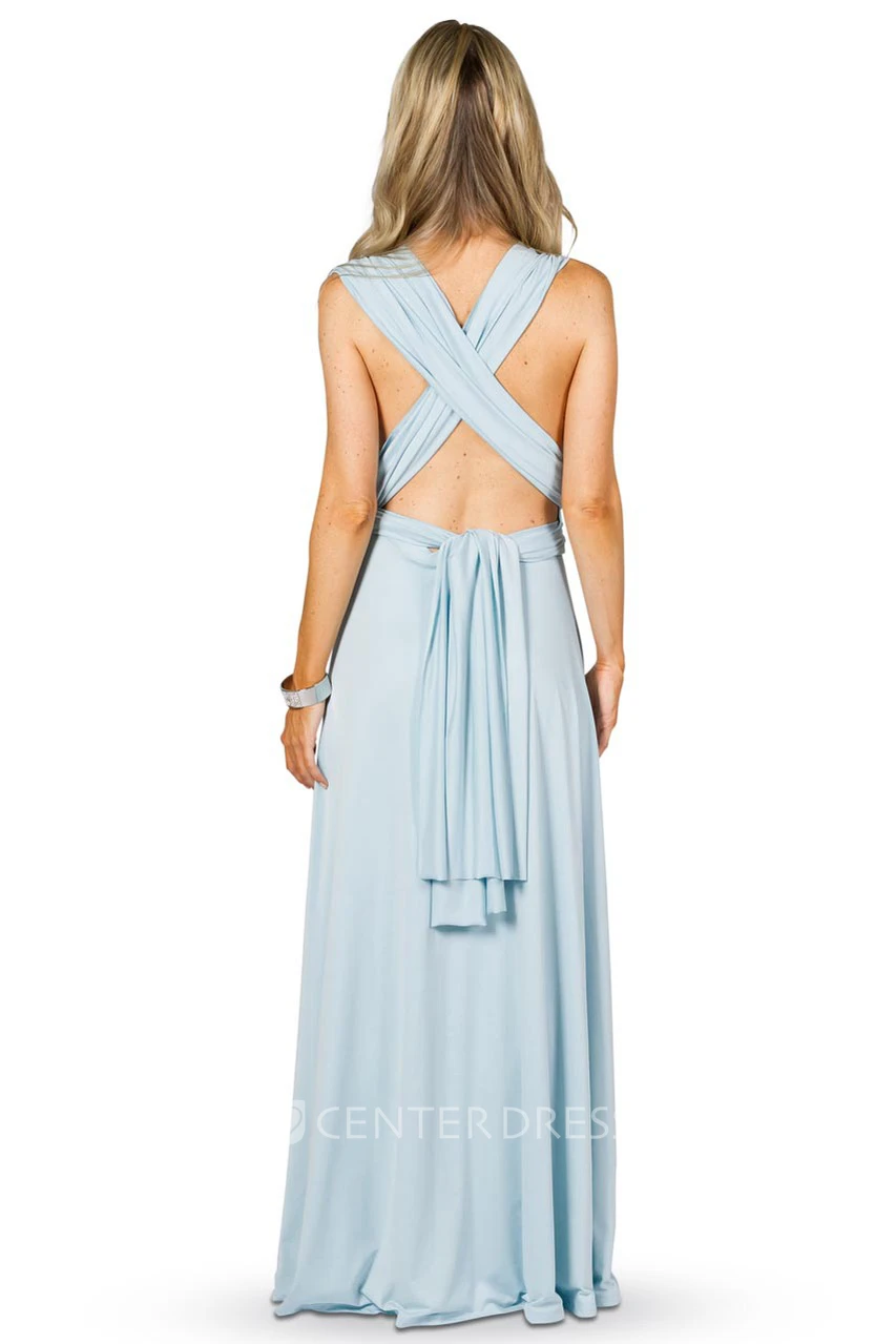 Sleeveless V-Neck Chiffon Convertible Bridesmaid Dress With Ribbon And Straps