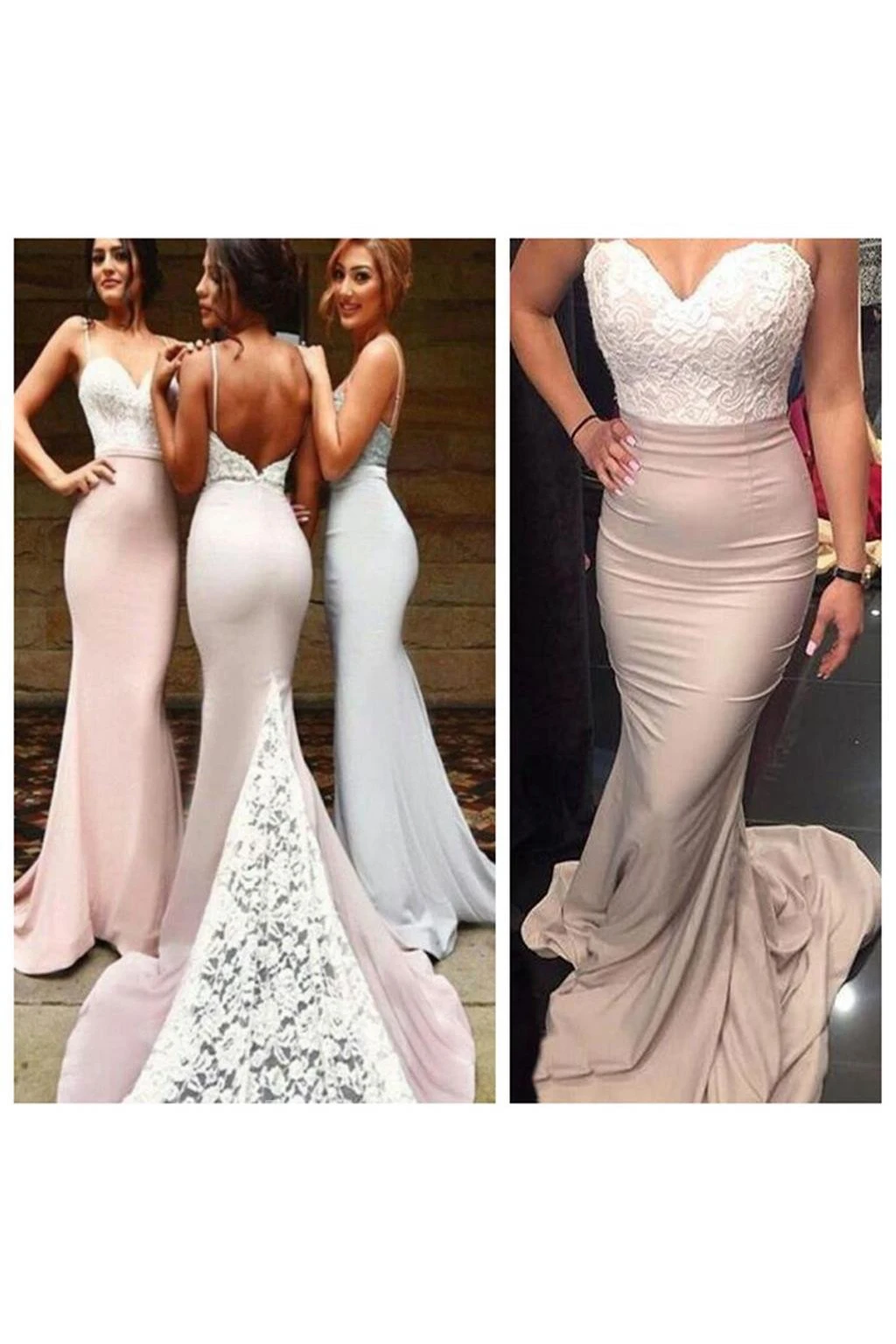 Sleeveless Sweep Brush Train Mermaid Trumpet Spaghetti Satin Dress