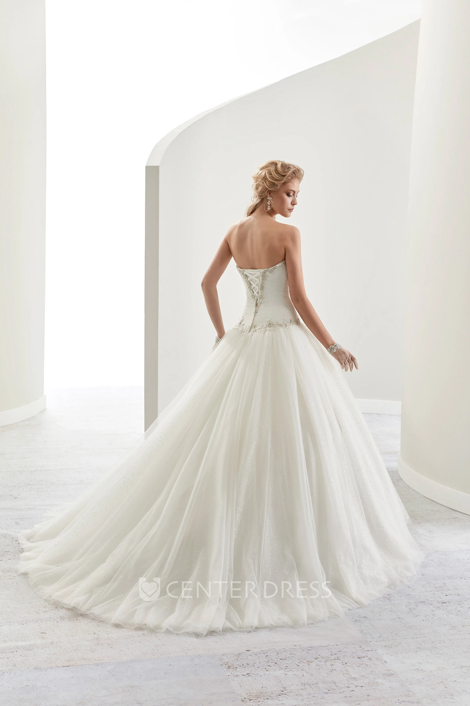 Sweetheart Beaded A-Line Bridal Gown With Pleaded Details And