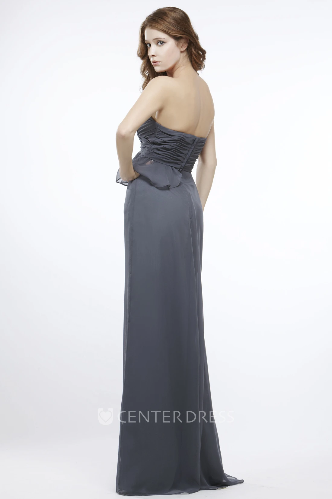 Maxi Sweetheart Sleeveless Criss-Cross Chiffon Bridesmaid Dress With Peplum