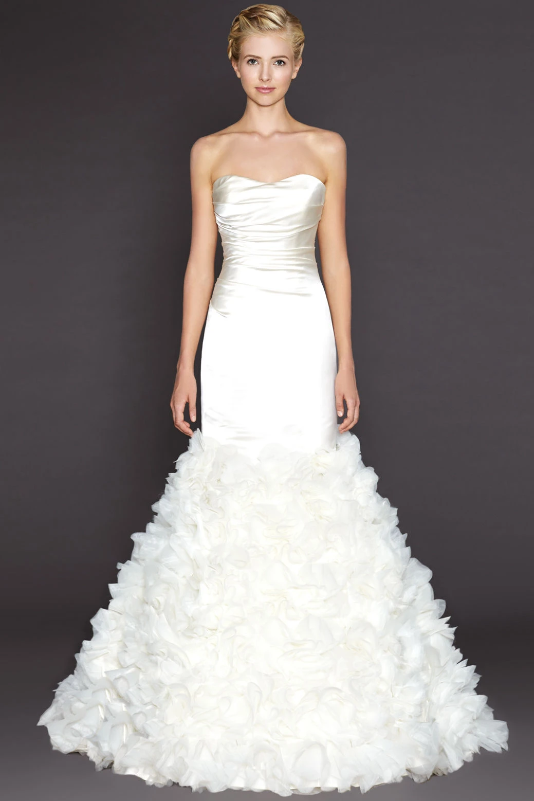 Mermaid Sweetheart Satin Wedding Dress With Ruffles