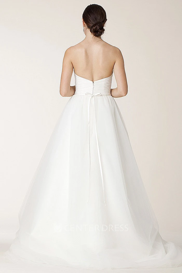 Ball Gown Jeweled Sweetheart Tulle Wedding Dress With Criss Cross And Bow
