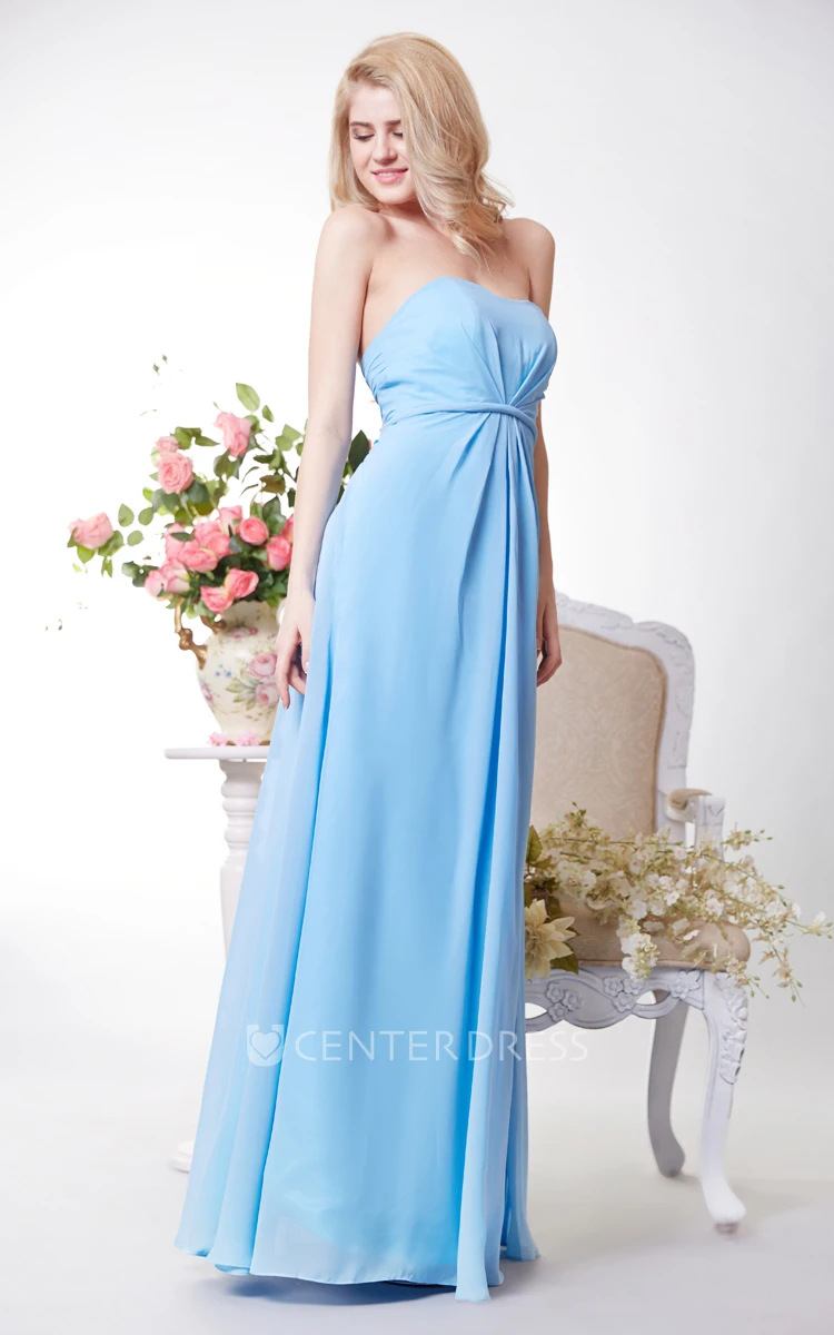 Strapless Chiffon Long Evening Dress with Open Back