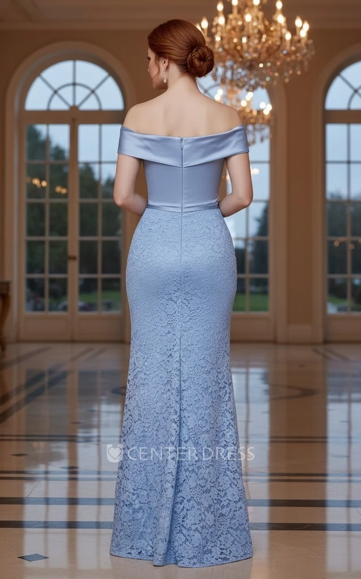 Modest Bohemian Mermaid Lace Off-the-Shoulder Mother of the Bride Dress with Floor Length and Zipper Back