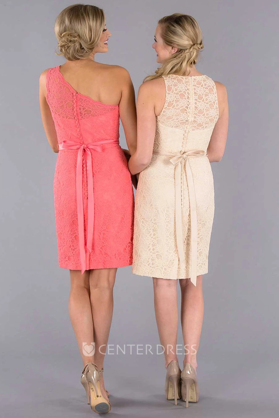 Mini One-Shoulder Sleeveless Lace Bridesmaid Dress