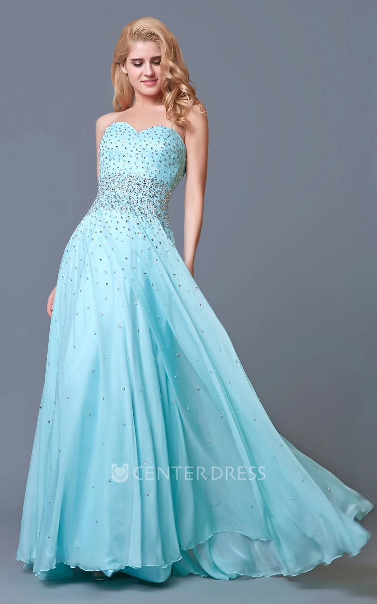 Glam Chic Beaded Sweetheart Layered A-line Chiffon Prom Gown