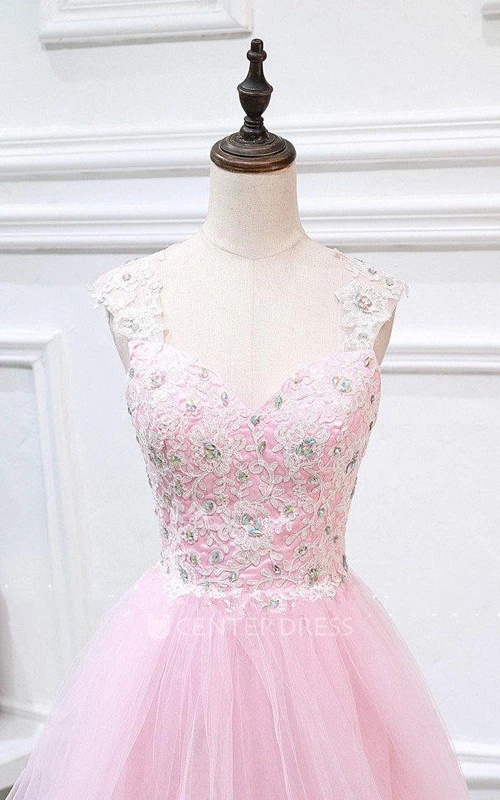 Mini Tulle&Lace A-line Dress With Beading And Appliques