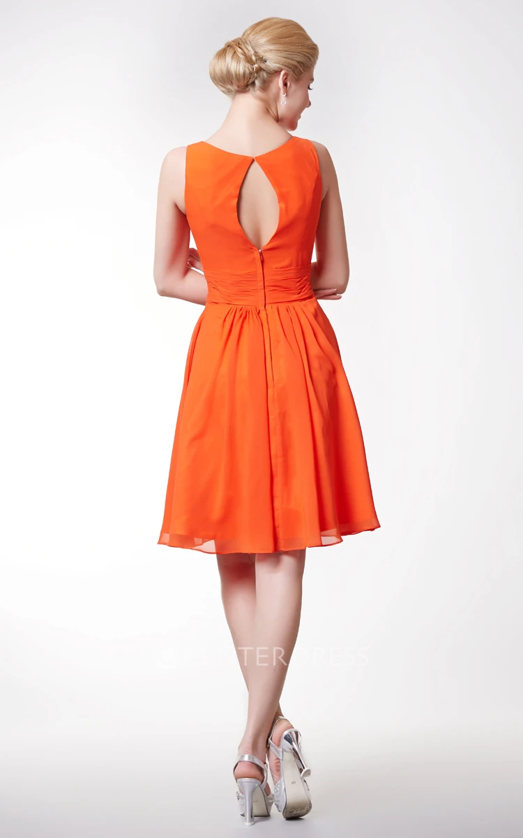 Chiffon High Neck Short Bridesmaid Dress with Keyhole Back