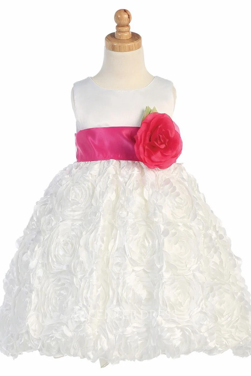Tea-Length Tiered Satin Flower Girl Dress