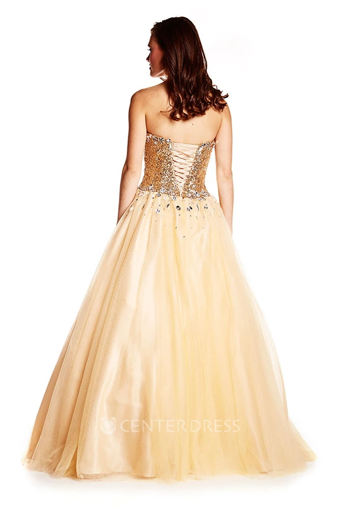Ball Gown Sweetheart Sequined Sleeveless Tulle Prom Dress