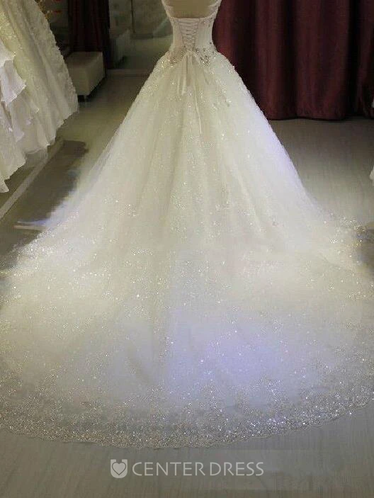 Glamorous Crystal Sweetheart Wedding Dress Bling Tulle With Train
