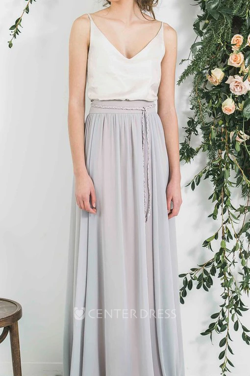 Spaghetti Sleeveless Pleated Chiffon Bridesmaid Dress With Low-V Back