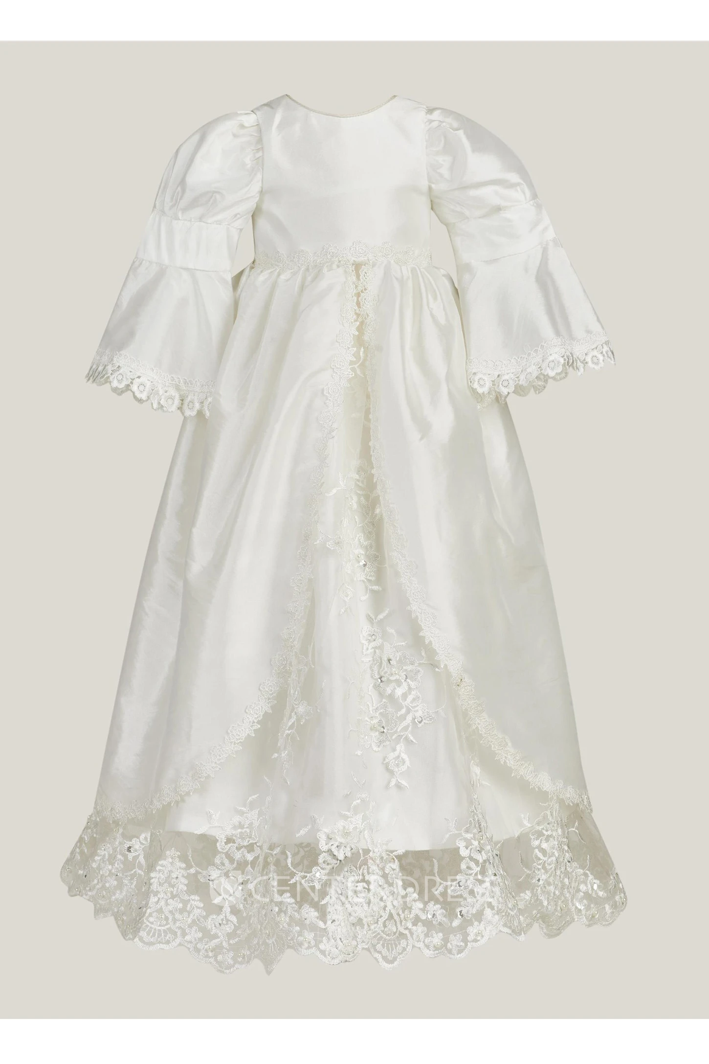 Simple Bell Sleeve Christening Gown With Front Split