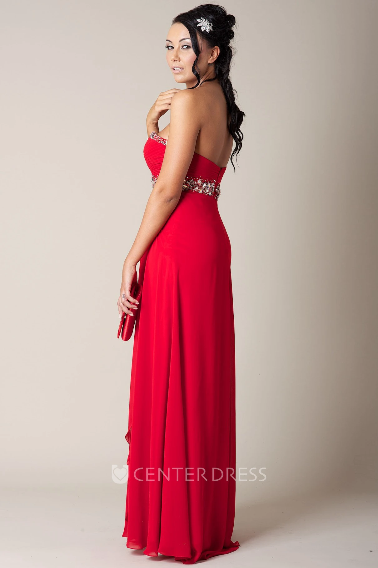 A-Line Ruched Maxi Sleeveless Sweetheart Chiffon Prom Dress With Beading And Draping
