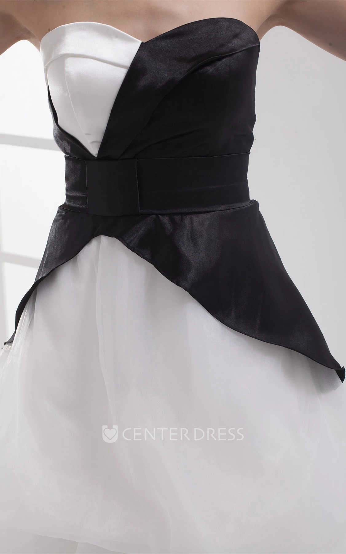 Black-And-White High-Low Organza Prom Dress with Tiers and Ruffles