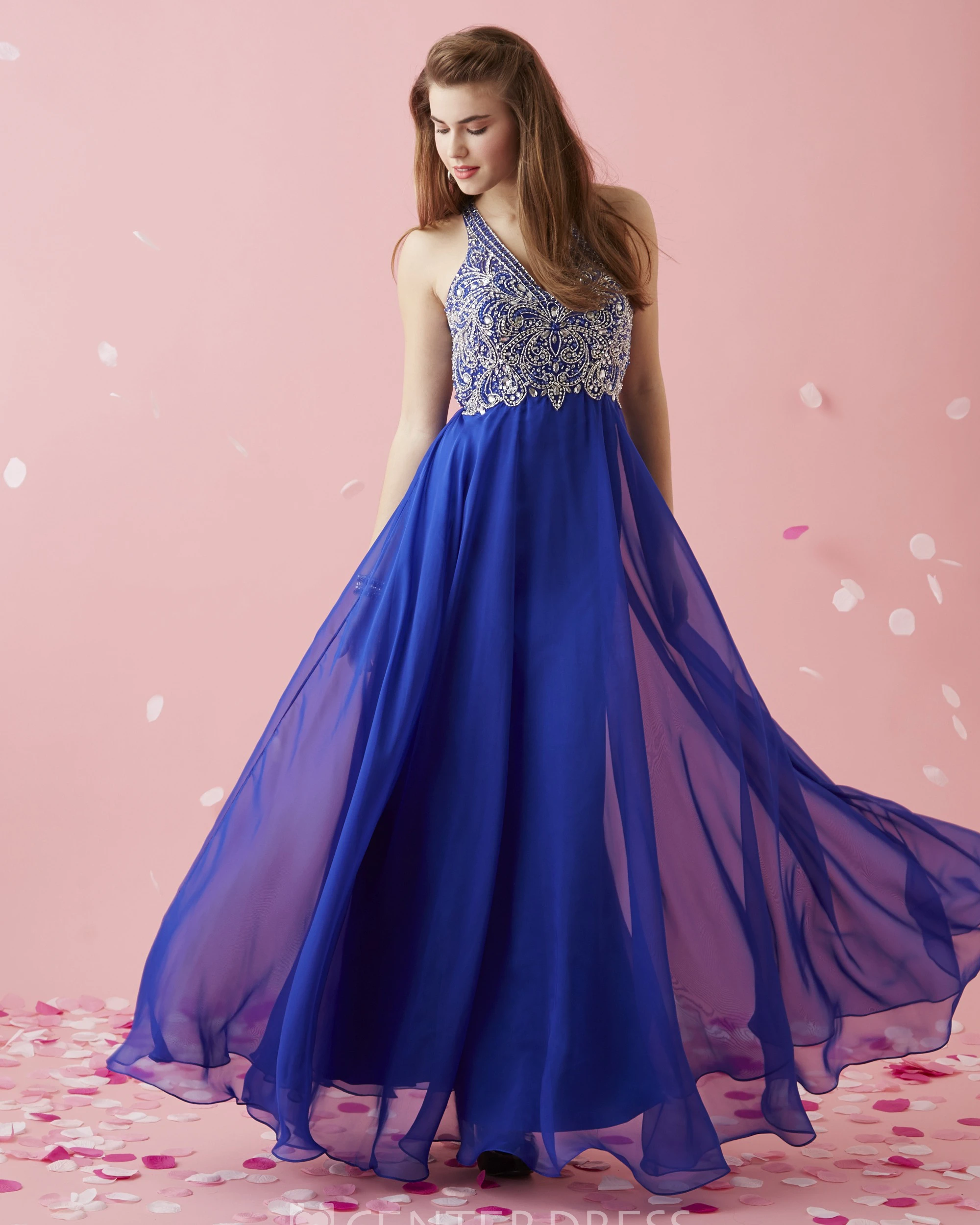 A-Line Floor-Length V-Neck Sleeveless Chiffon Straps Dress With Beading
