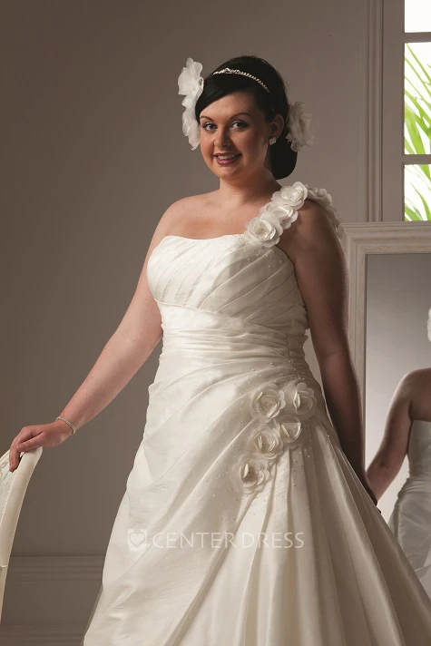Floral Single Strap Taffeta Bridal Gown With Lace Up