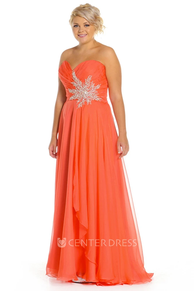 A-Line Sleeveless Criss-Cross Sweetheart Long Chiffon Prom Dress With Draping And Appliques