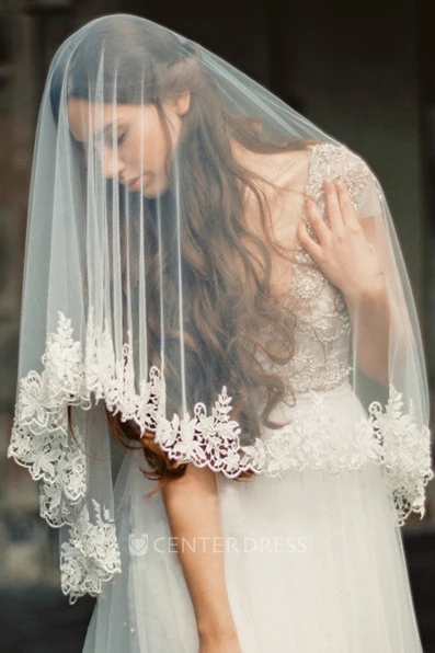 Western Style New Schiffli Lace Applique Soft Tulle Veil