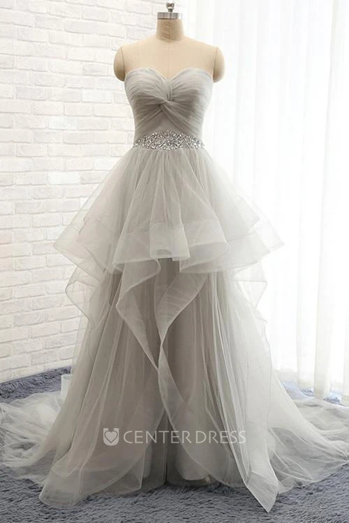 A Line Sweetheart Tulle Lace-up Corset Back Wedding Dress