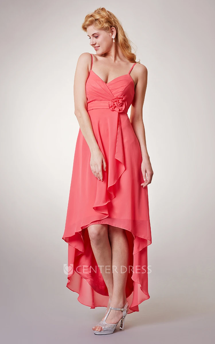 Sexy Sleeveless Empire Chiffon High-Low Dress With Spaghetti Straps
