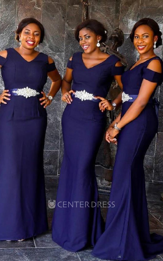 Fashion modest blue bridesmaid dresses