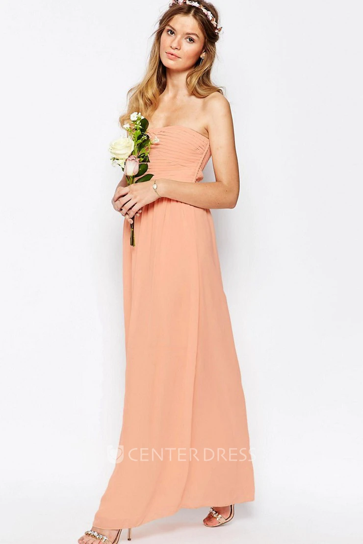 Ankle-Length Sheath Ruched Strapless Chiffon Bridesmaid Dress