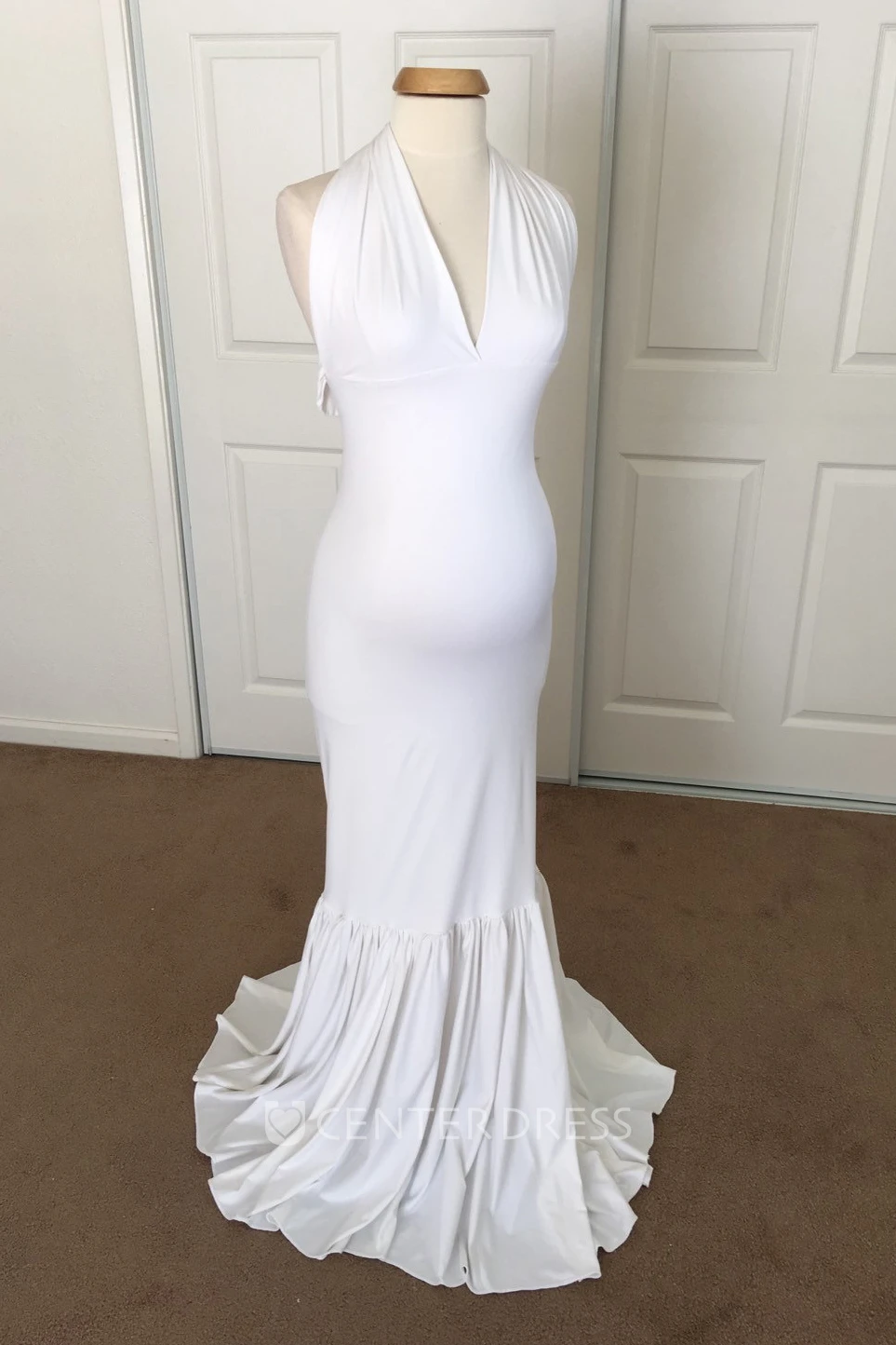 Mermaid Jersey V-neck Sleeveless Pleated Ruched Maternity Dress