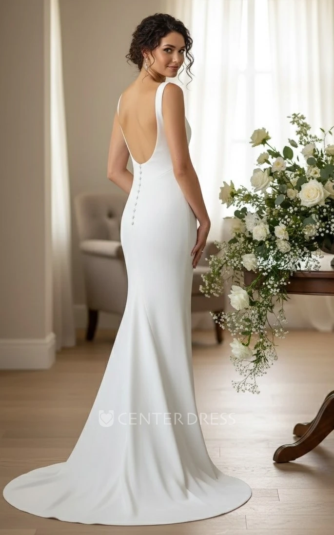 Simple Mermaid Sleeveless Wedding Dress Elegent Draping Ivory Bridal Gown