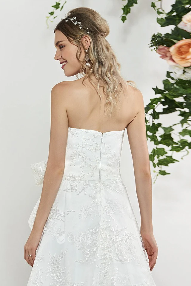 Lace Sleeveless Sweet High-low Winter Wedding Dress With Sash And Bow