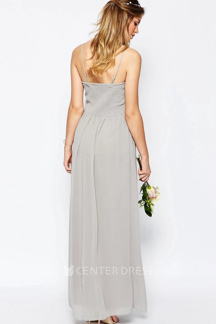 Sheath Ankle-Length Ruched Strapless Chiffon Bridesmaid Dress With Straps