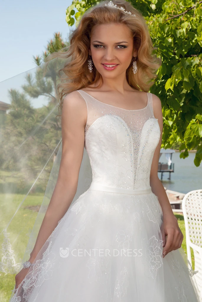 High Neck Maxi Beaded Tulle Wedding Dress With Court Train And Corset Back