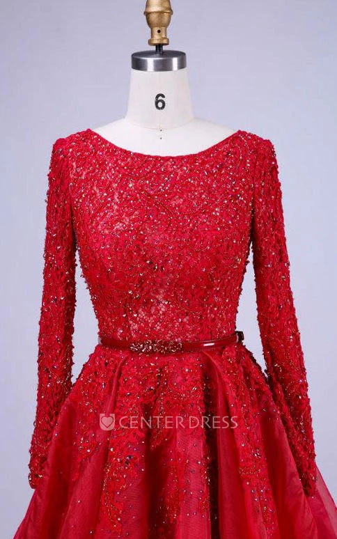 Scoop Neck Long Sleeve A-line Lace Dress