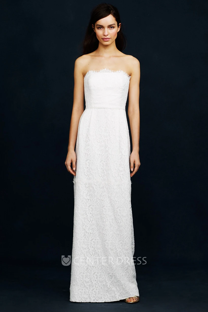 Sheath Long Sleeveless Strapless Lace Wedding Dress