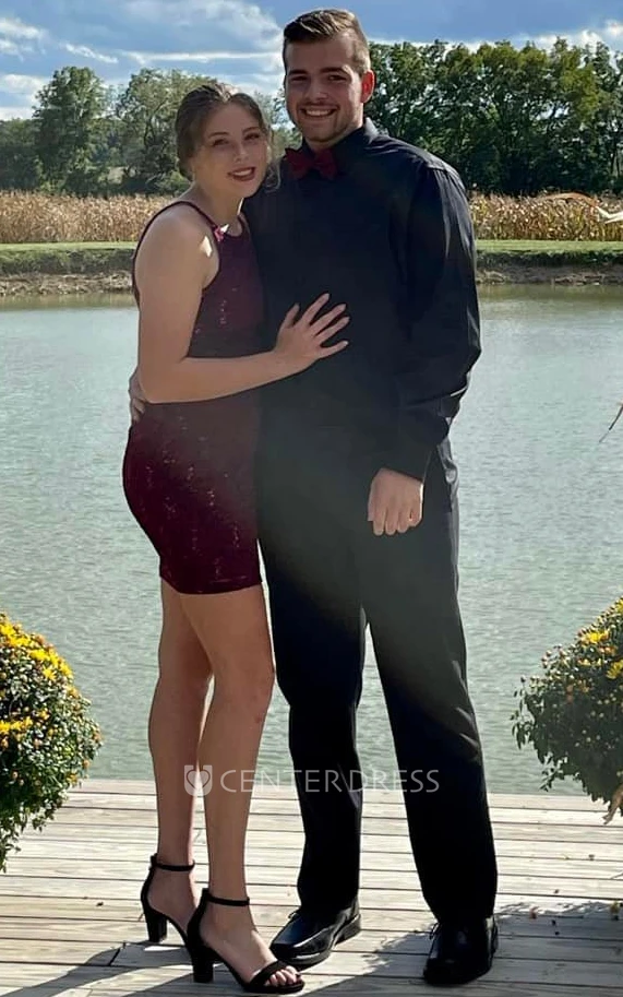 Beach Casual Sequins Bodycon Halter Homecoming Dress With Open Back