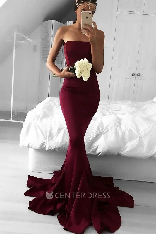 Sleeveless Sweep Brush Train Mermaid Trumpet Strapless Satin Dress
