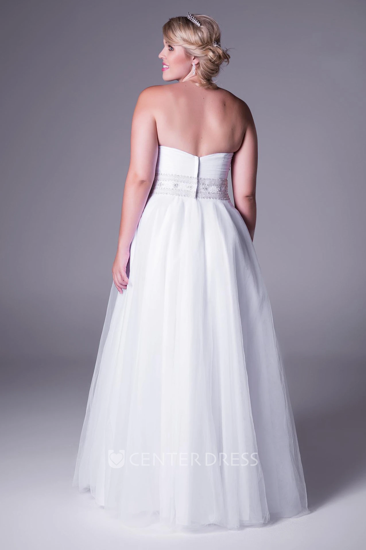 Jeweled Sweetheart Tulle Plus Size Wedding Dress With Criss Cross