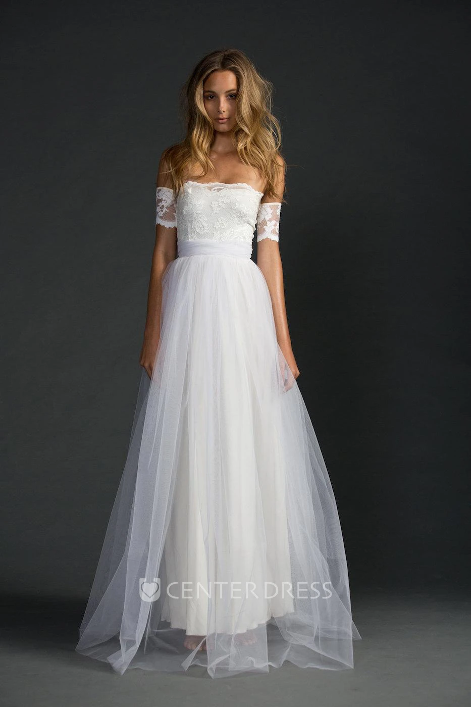 Grace Loves Strapless A-Line Tulle Dress With Lace Bodice and Sleeves