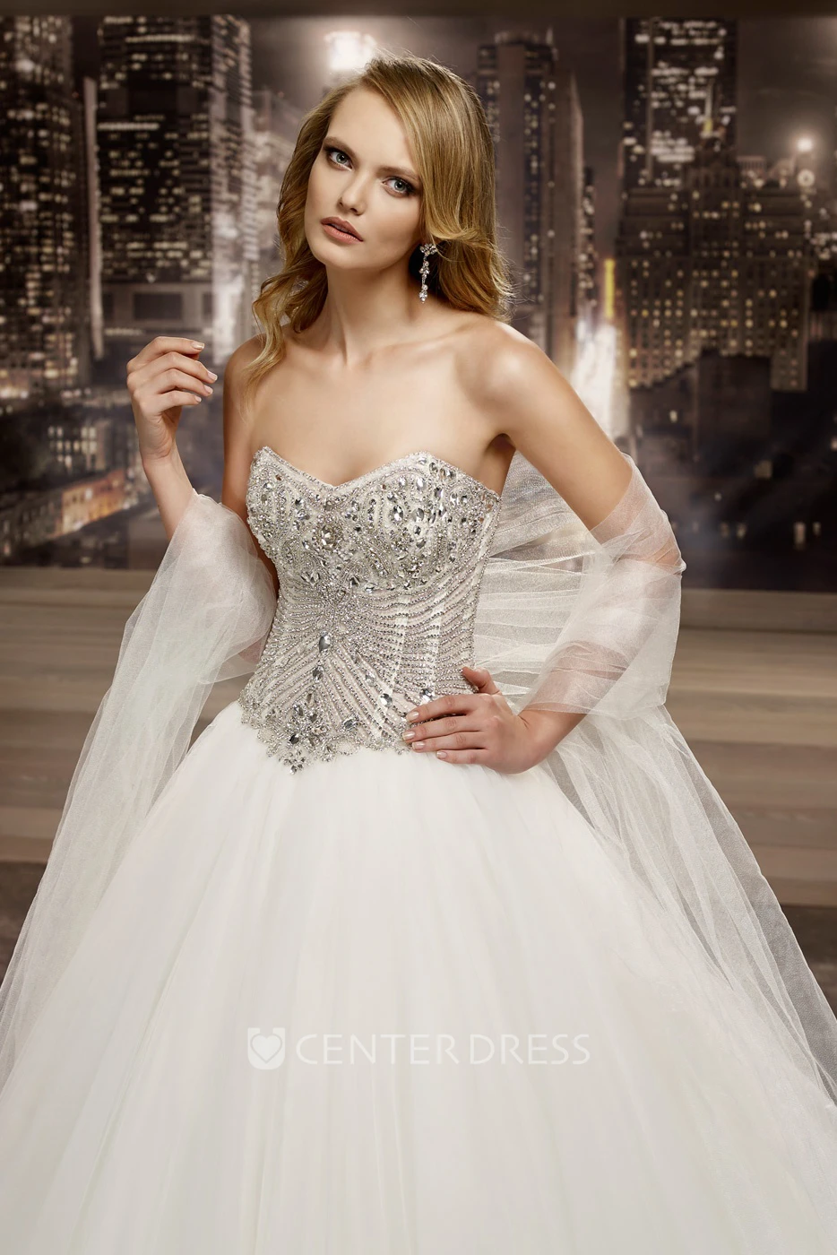 Sweetheart A-line Wedding Gown with Crystal Corset and Puffy Skirt 