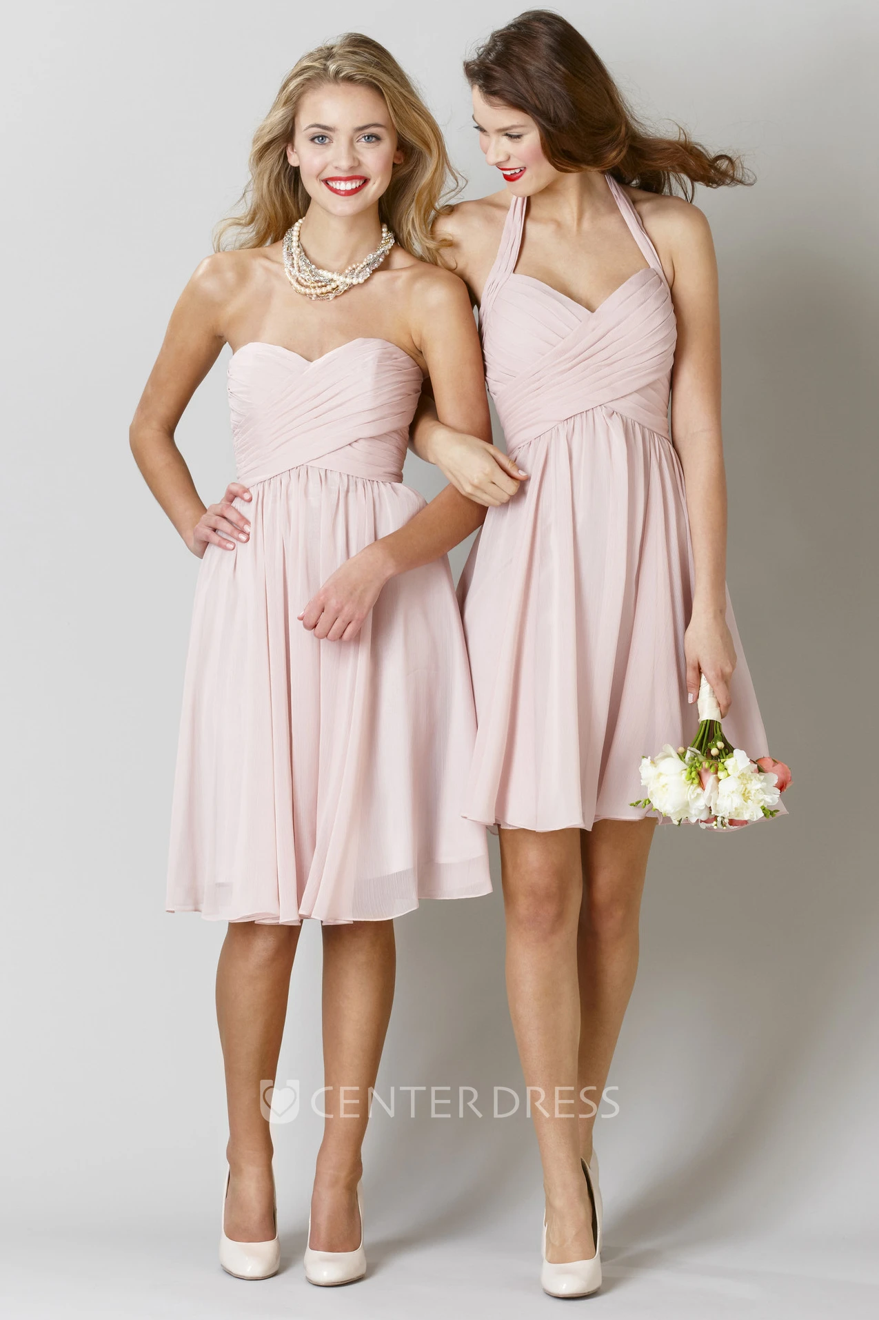 Knee-Length Sleeveless Criss-Cross Sweetheart Chiffon Bridesmaid Dress