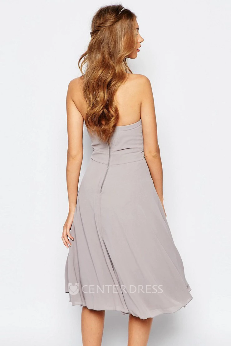 A-Line Sweetheart Jeweled Sleeveless Knee-Length Chiffon Bridesmaid Dress