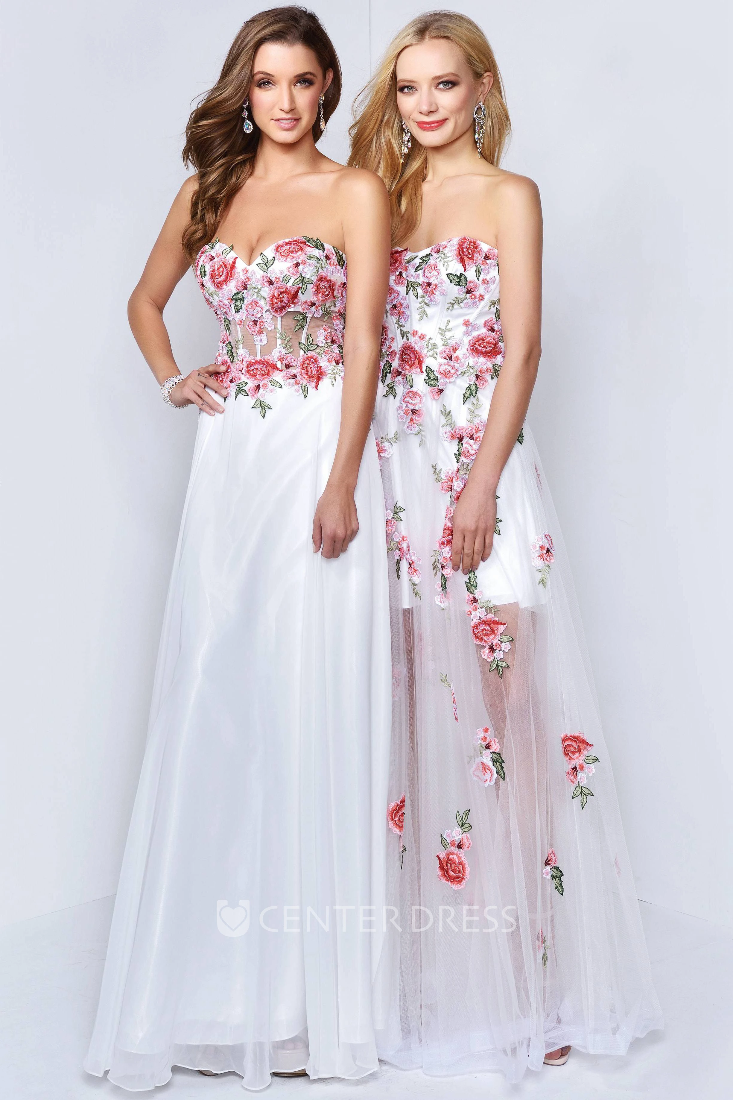A-Line Strapless Sleeveless Tulle Backless Dress With Appliques And Flower