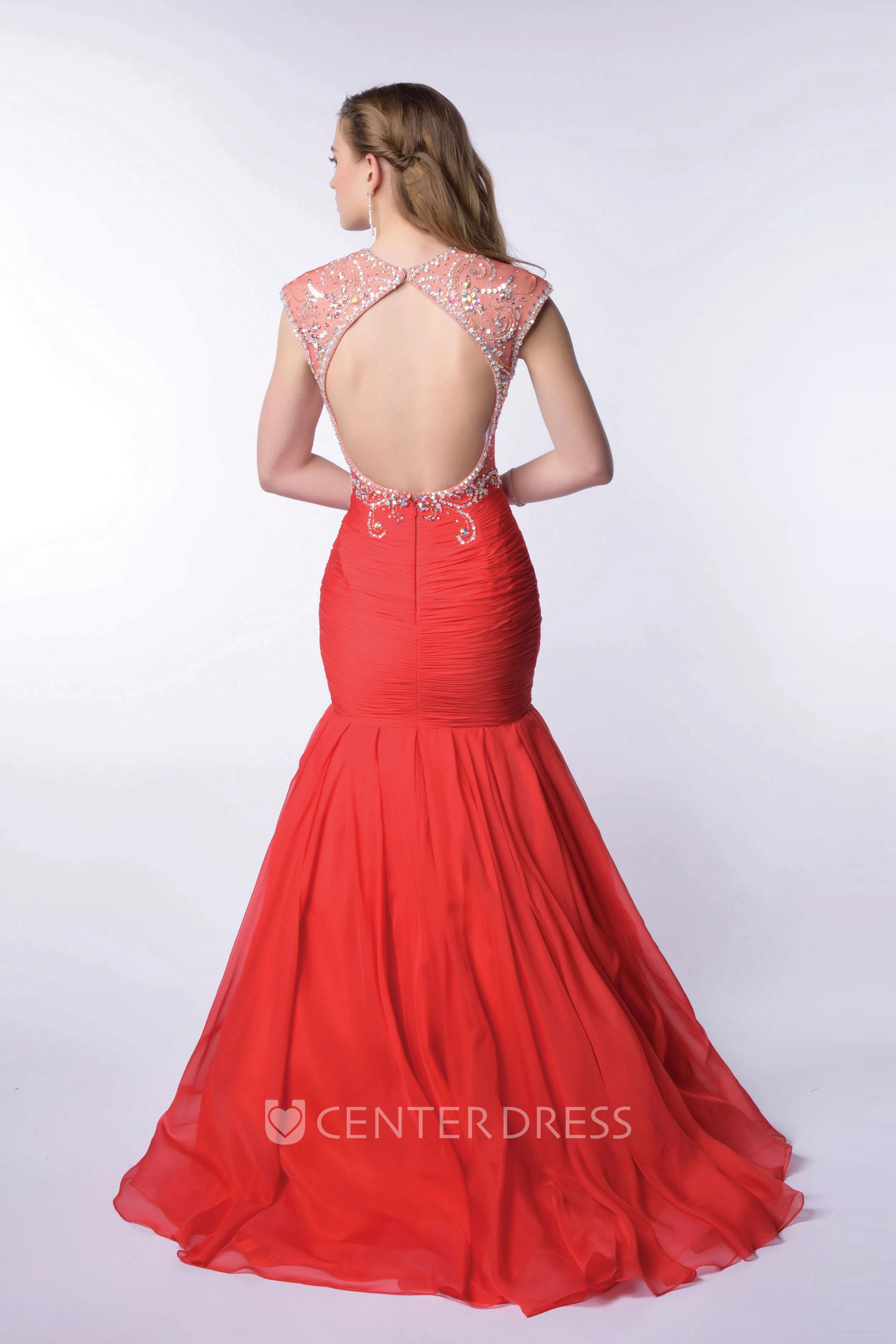 Fit And Flare Chiffon V-Neck Homecoming Dress Featuring Keyhole Back