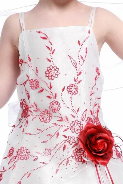 Ankle-Length Spaghetti Floral Cape Organza Flower Girl Dress With Straps