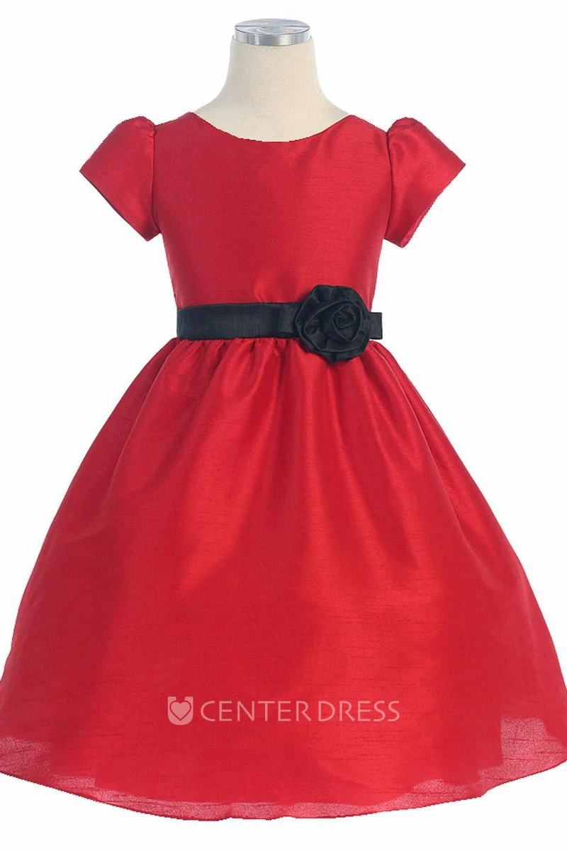 Tea-Length Tiered Cap-Sleeve Flower Girl Dress