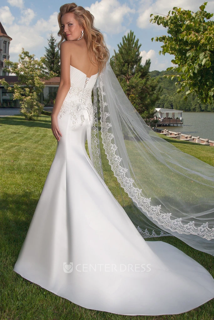Mermaid Ruched Sweetheart Satin Wedding Dress With Lace Up