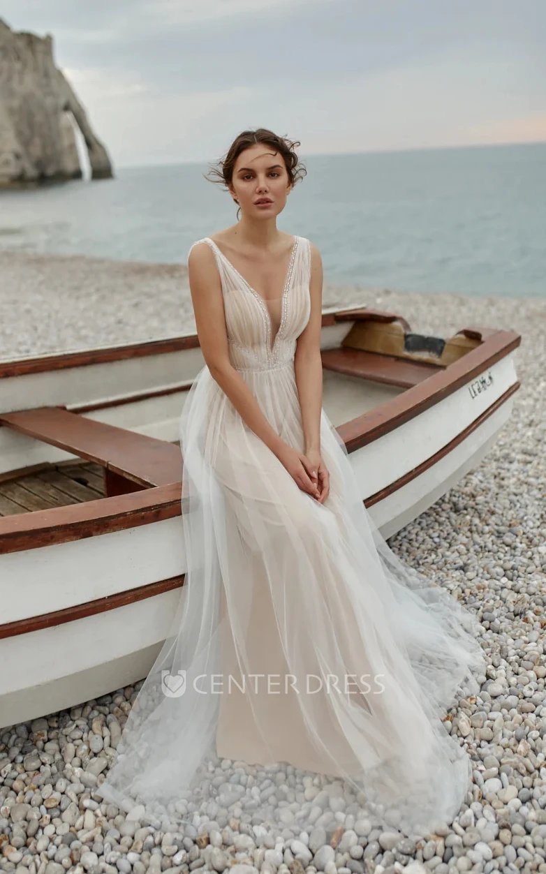 Romantic Jewel A Line Chiffon Sweep Train Wedding Dress with Sash
